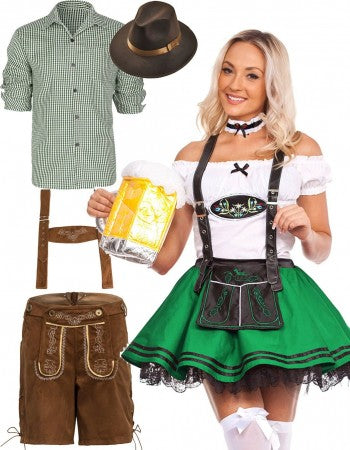 Premium Oktoberfest Green German Beer Lederhosen Couple Costume