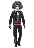 Premium Men's Day of the Dead costume for Halloween featuring a skeleton in a Mexican Bond outfit