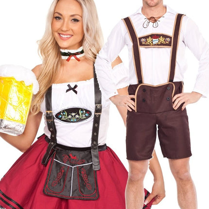 Couples Red Lederhosen Oktoberfest Outfit
