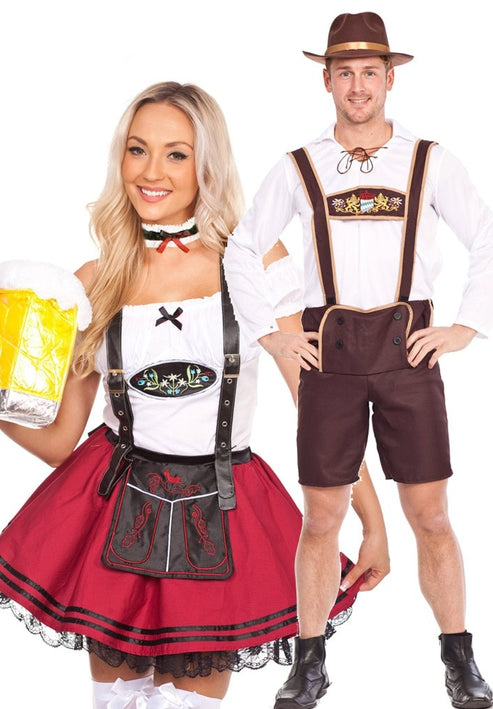 Couples Red Lederhosen Oktoberfest Outfit