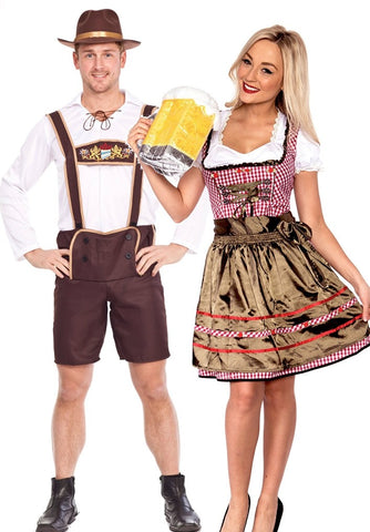 Premium Couples Oktoberfest Heidi Beer Maid Lederhosen Costume