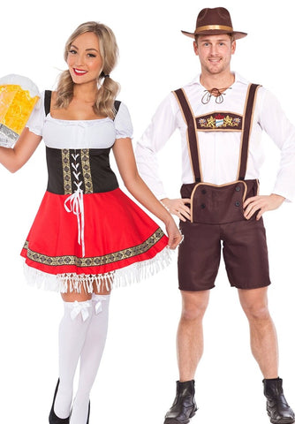 PREMIUM Couple Oktoberfest Dirndl Beer Maid German Lederhosen Costume
