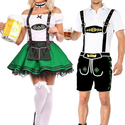 Premium Green Couple Lederhosen & Dirndl Costume