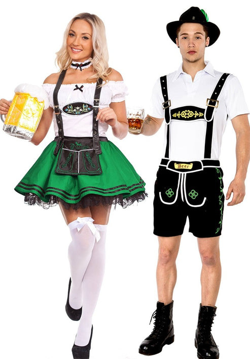 Premium Green Couple Lederhosen & Dirndl Costume