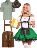 Premium Oktoberfest Green German Beer Lederhosen Couple Costume