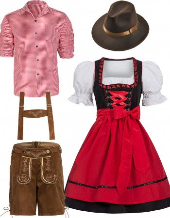 Oktoberfest Red Lederhosen Couple Costumes