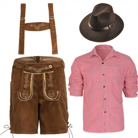 Oktoberfest Red Lederhosen Couple Costumes