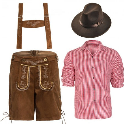 Premium Oktoberfest Red Lederhosen Couple Costumes