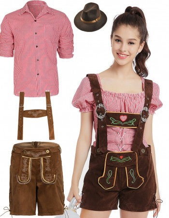 Premium Oktoberfest Red Lederhosen Couple Costumes