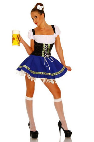 The Blue Hanna: Premium Ladies Beer Maid Costume Wench German Heidi Oktoberfest Gretchen Fancy Dress