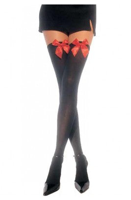 Tight High Stockings Black With Red Bow